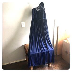 Lace navy one shoulder chiffon bridesmaid dress